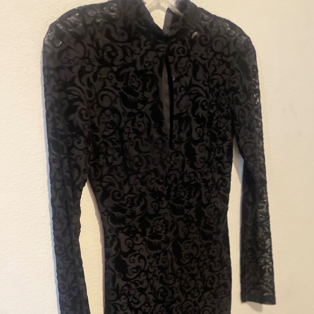 Black velvet and sheer party dress